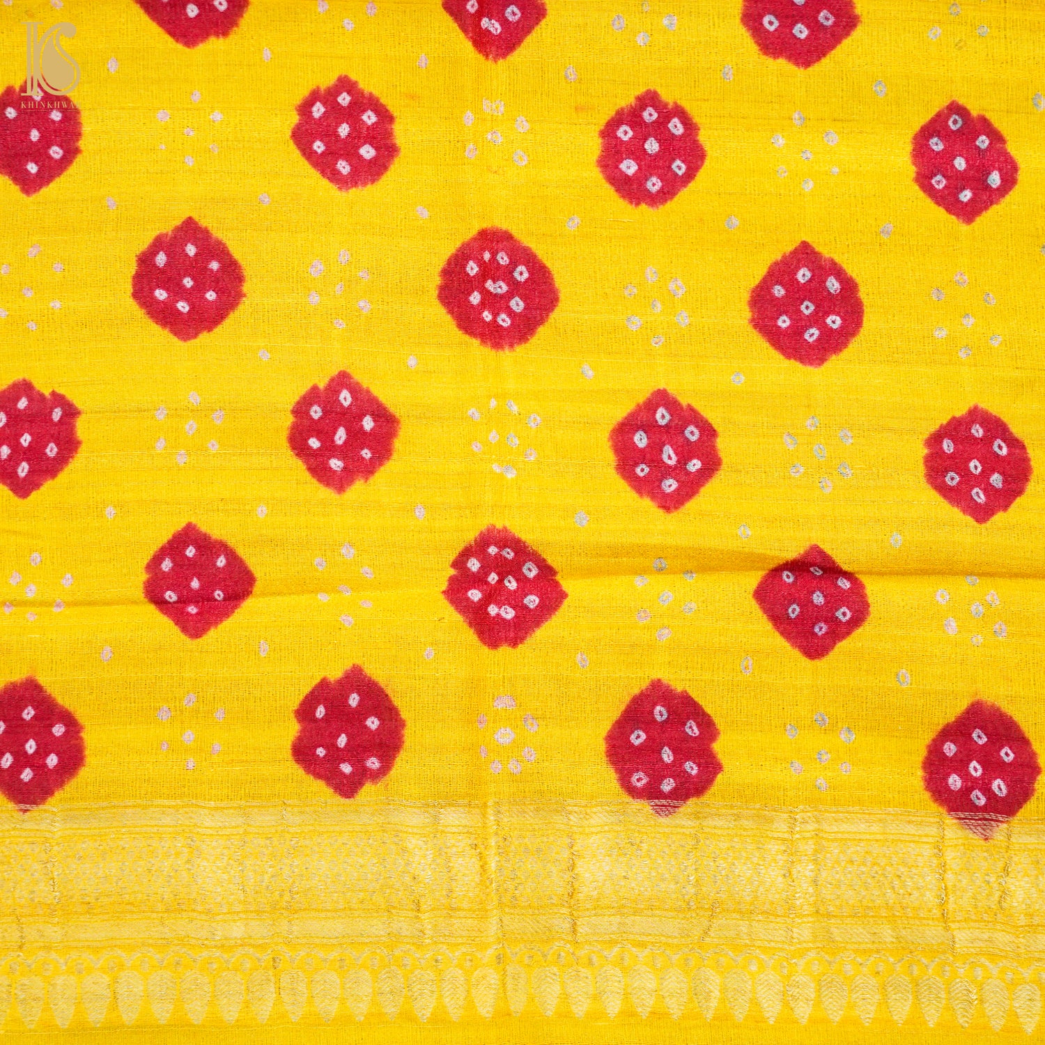 Yellow Pure Tussar Silk Bandhani Blouse Fabric - Khinkhwab