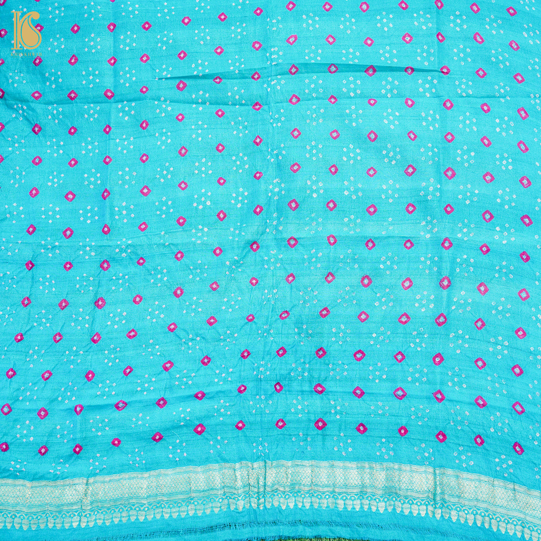 Blue Pure Tussar Silk Bandhani Blouse Fabric - Khinkhwab