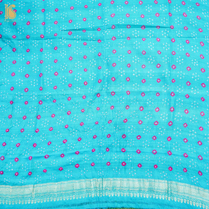 Blue Pure Tussar Silk Bandhani Blouse Fabric - Khinkhwab