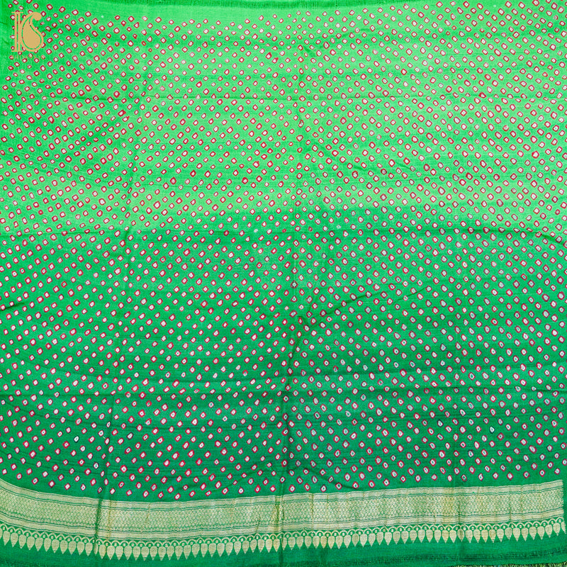Malachite Green Pure Tussar Silk Bandhani Blouse Fabric - Khinkhwab