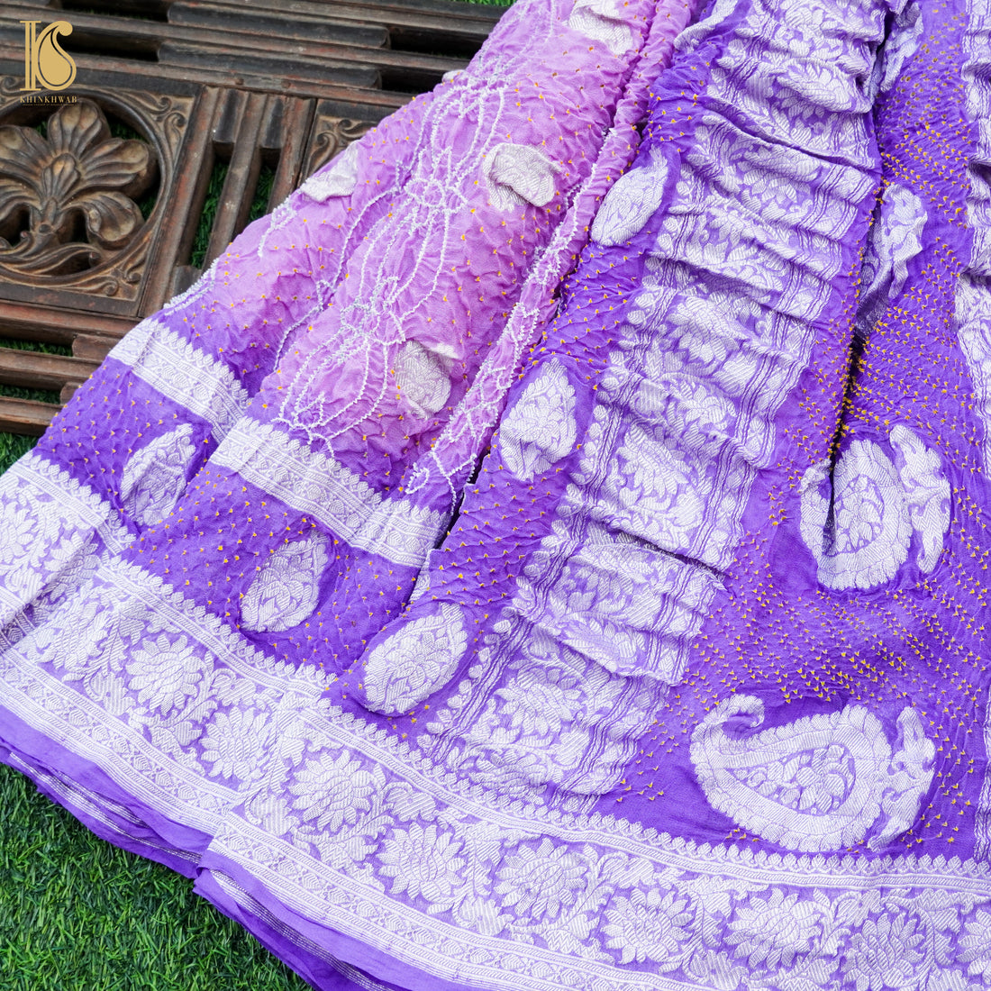 Mauve Pure Georgette Handloom Banarasi Bandhani Saree - Khinkhwab