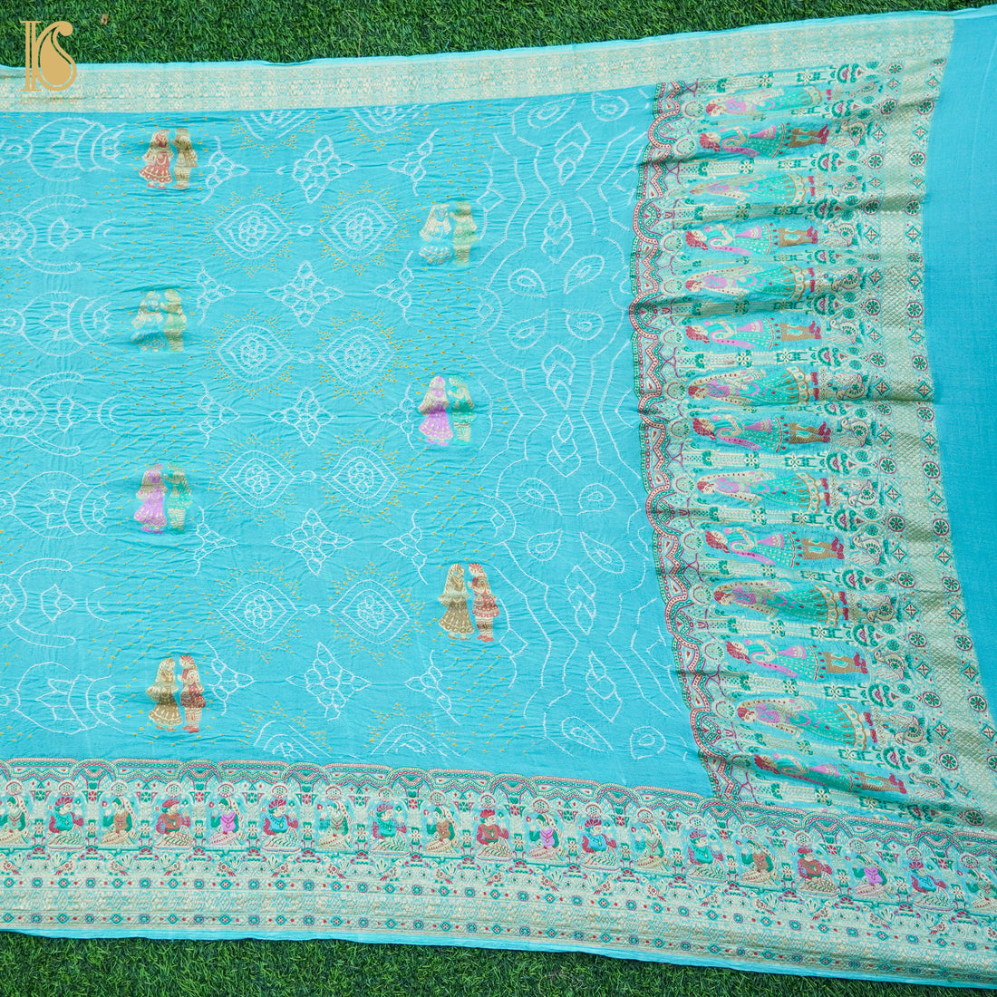 Light Blue Pure Georgette Handloom Banarasi Raja Rani Bandhani Dupatta - Khinkhwab