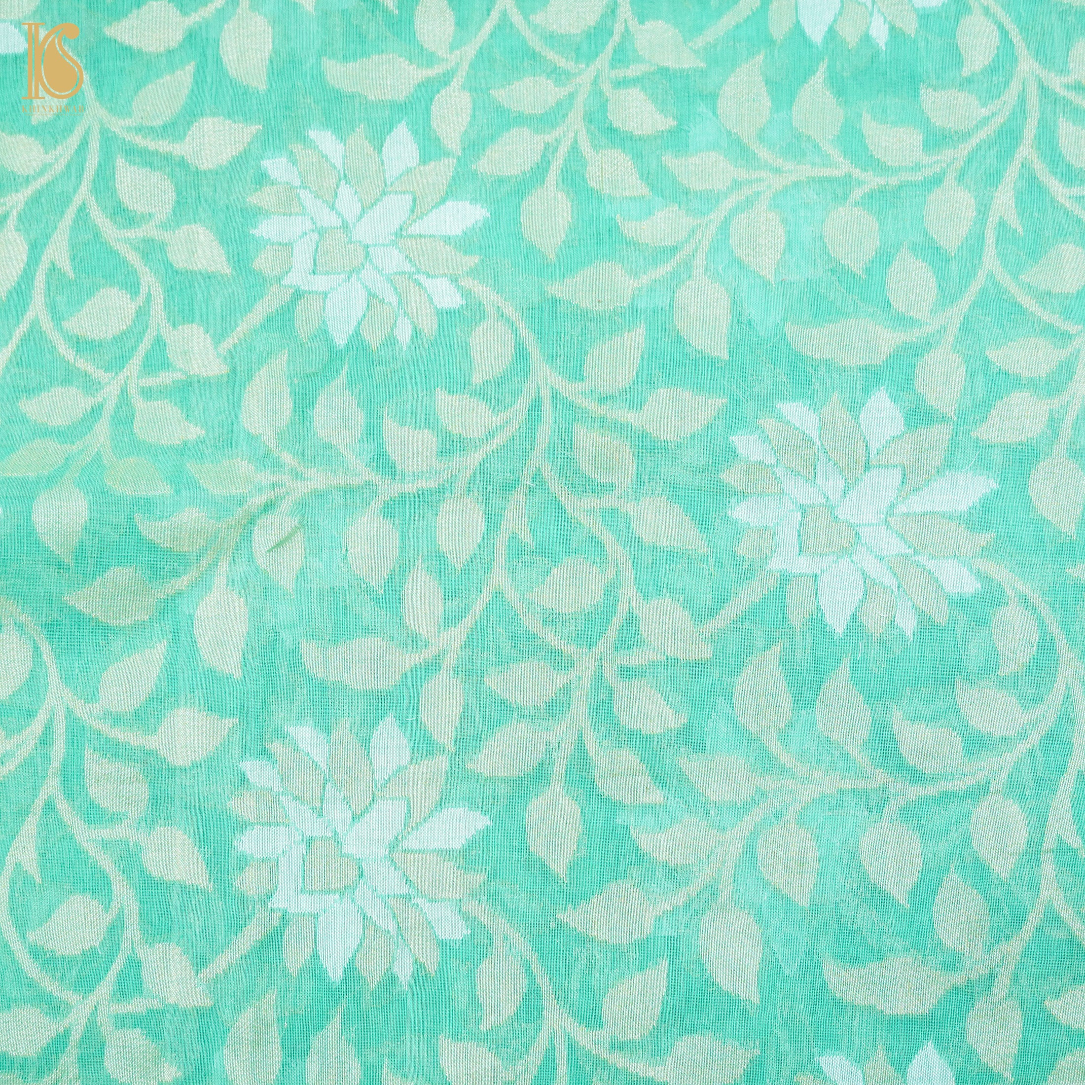 Green Pure Cotton Handloom Banarasi Jamdani Ektara Saree - Khinkhwab