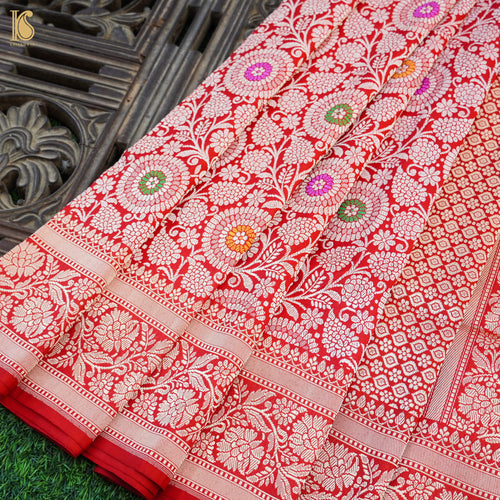 Red Pure Katan Silk Handloom Kadwa Mina Brocade Banarasi Saree - Khinkhwab