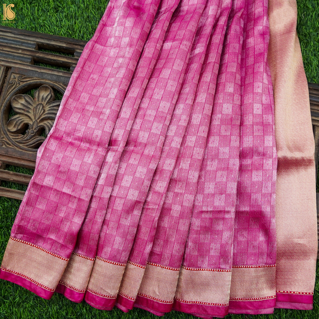 Persian Pink Handloom Pure Tissue by Silk Banarasi Tanchoi Saree - Khinkhwab