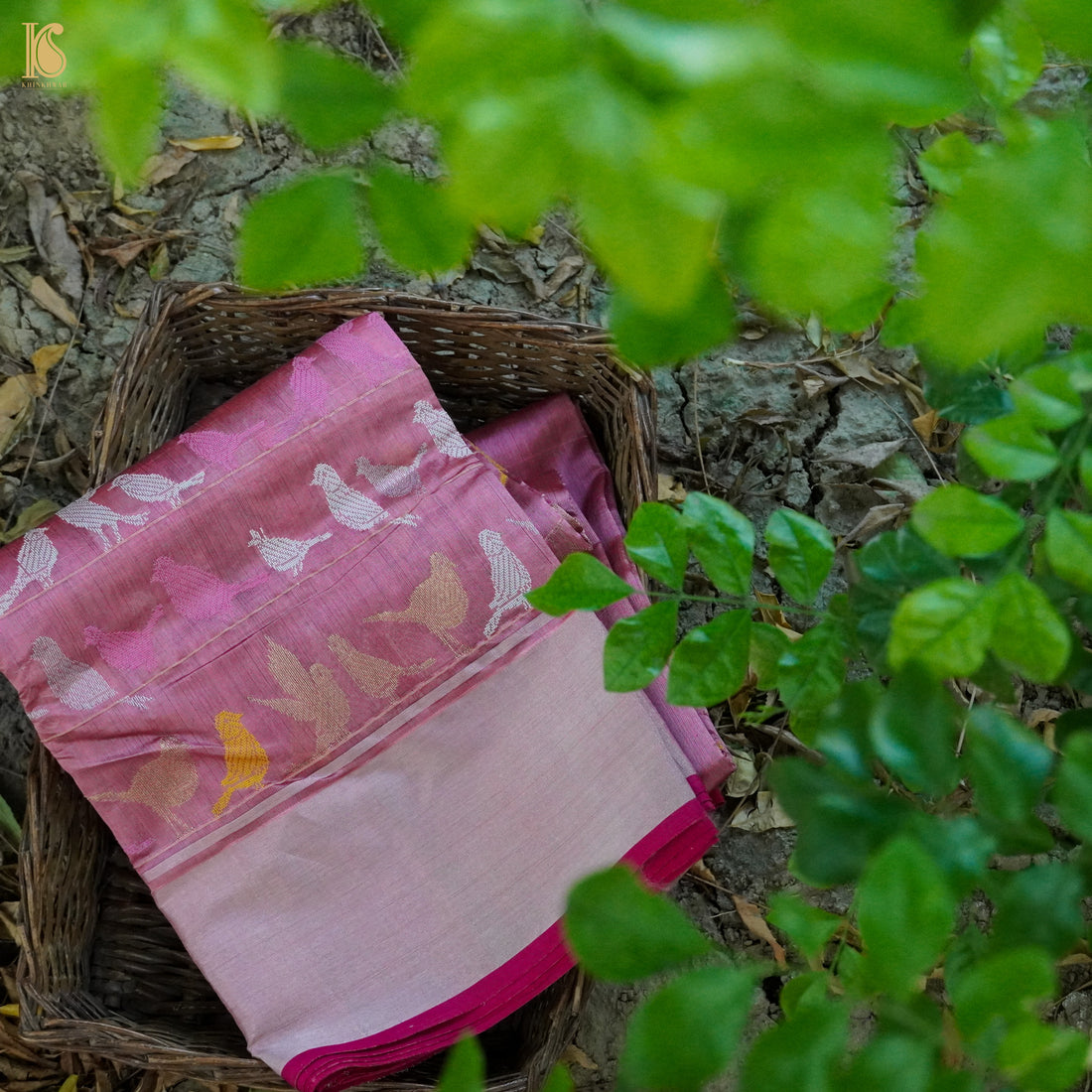 Pink Handwoven Pure Chanderi Bird Saree - Khinkhwab