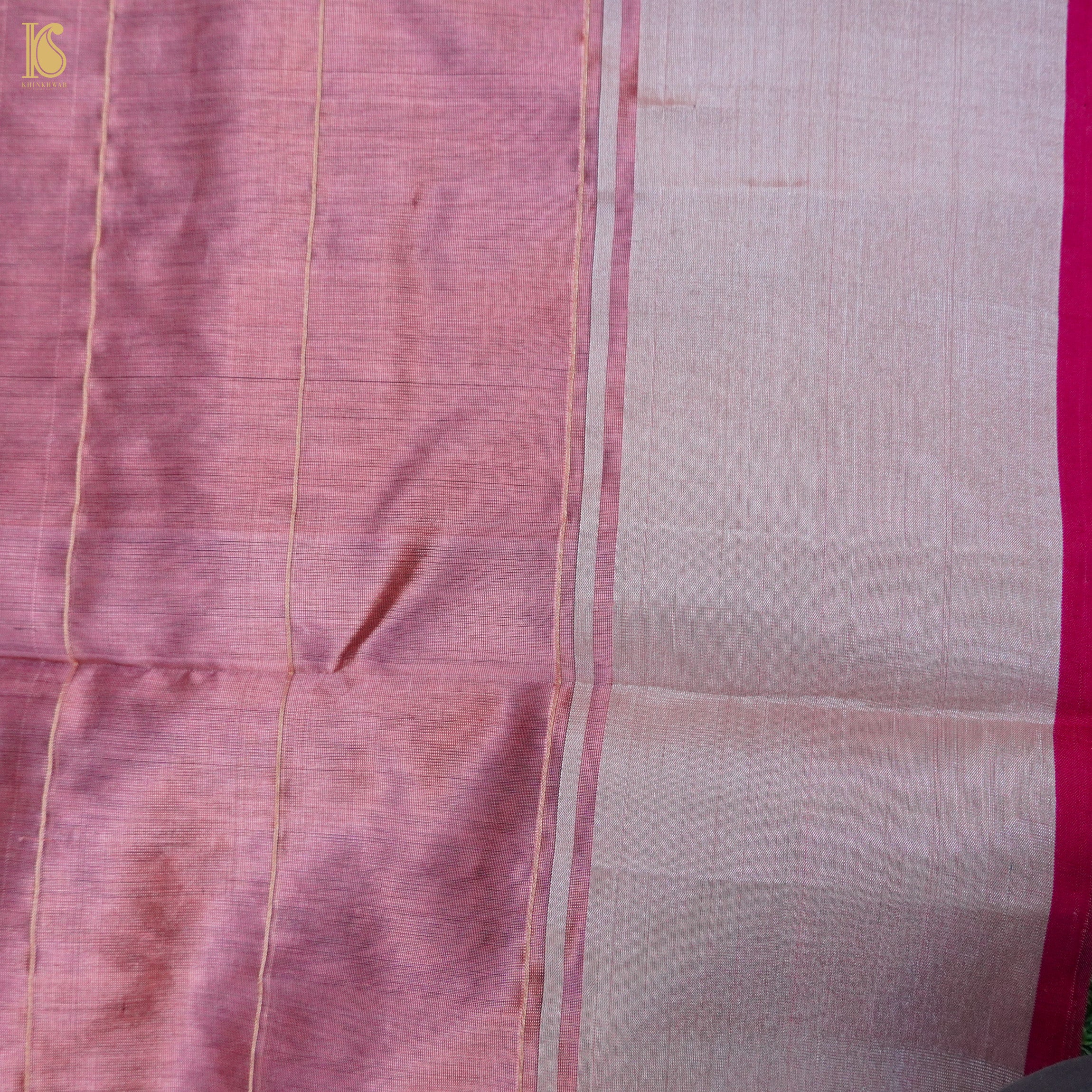 Pink Handwoven Pure Chanderi Bird Saree - Khinkhwab