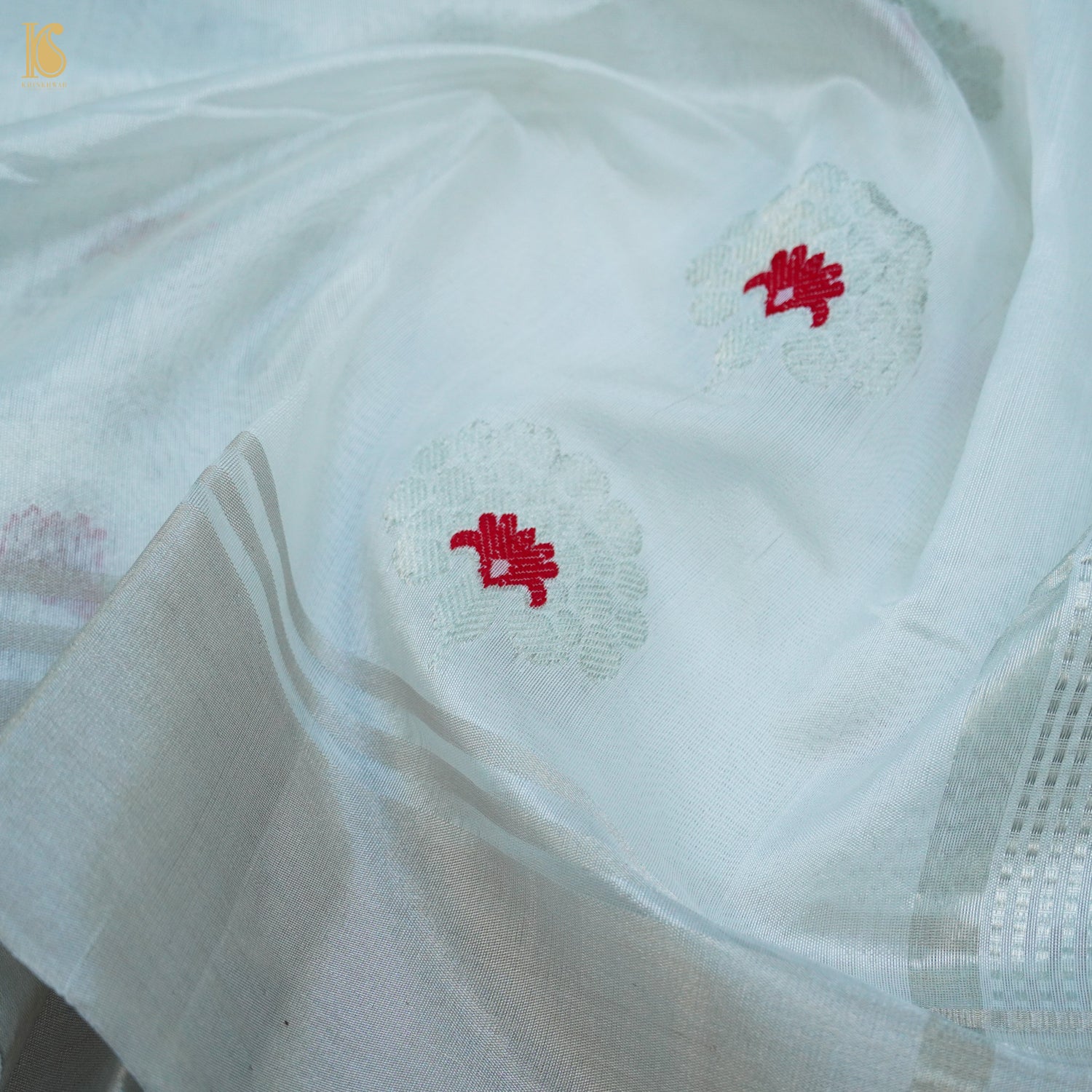 White Handwoven Pure Chanderi Meenakari Saree - Khinkhwab