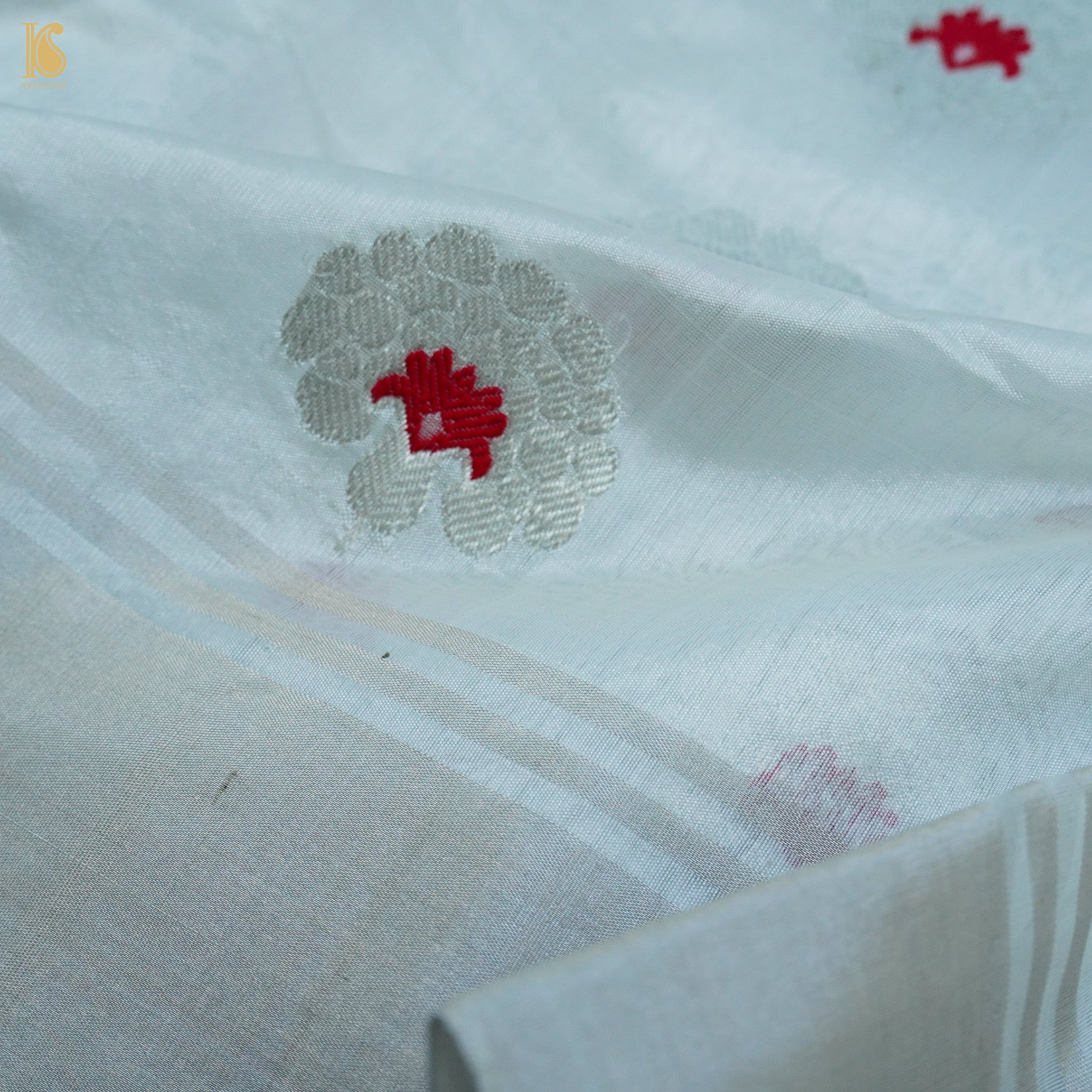 White Handwoven Pure Chanderi Meenakari Saree - Khinkhwab