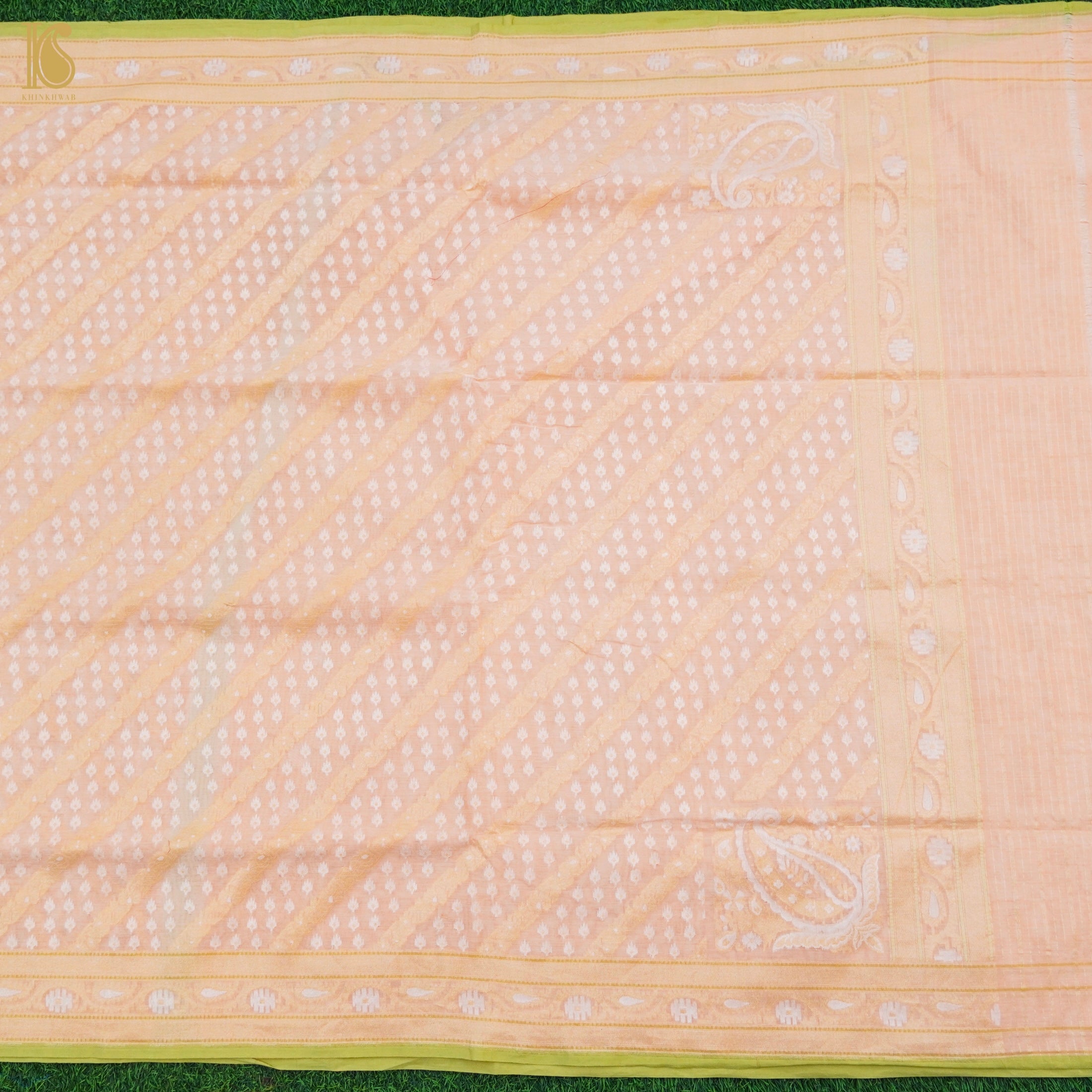 Beige Pure Cotton Handloom Banarasi Jamdani Ektara Saree - Khinkhwab