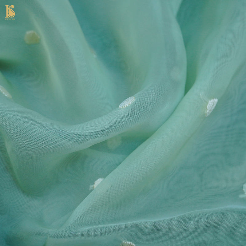 Green Handcrafted Parsi Gara Pure Organza Dupatta - Khinkhwab