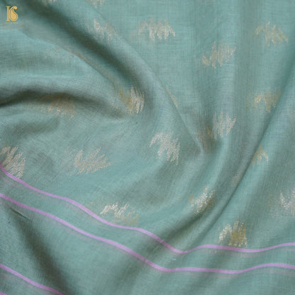 Juniper Green Handloom Pure Cotton Banarasi Jamdani Ektara Suit Fabric Set - Khinkhwab