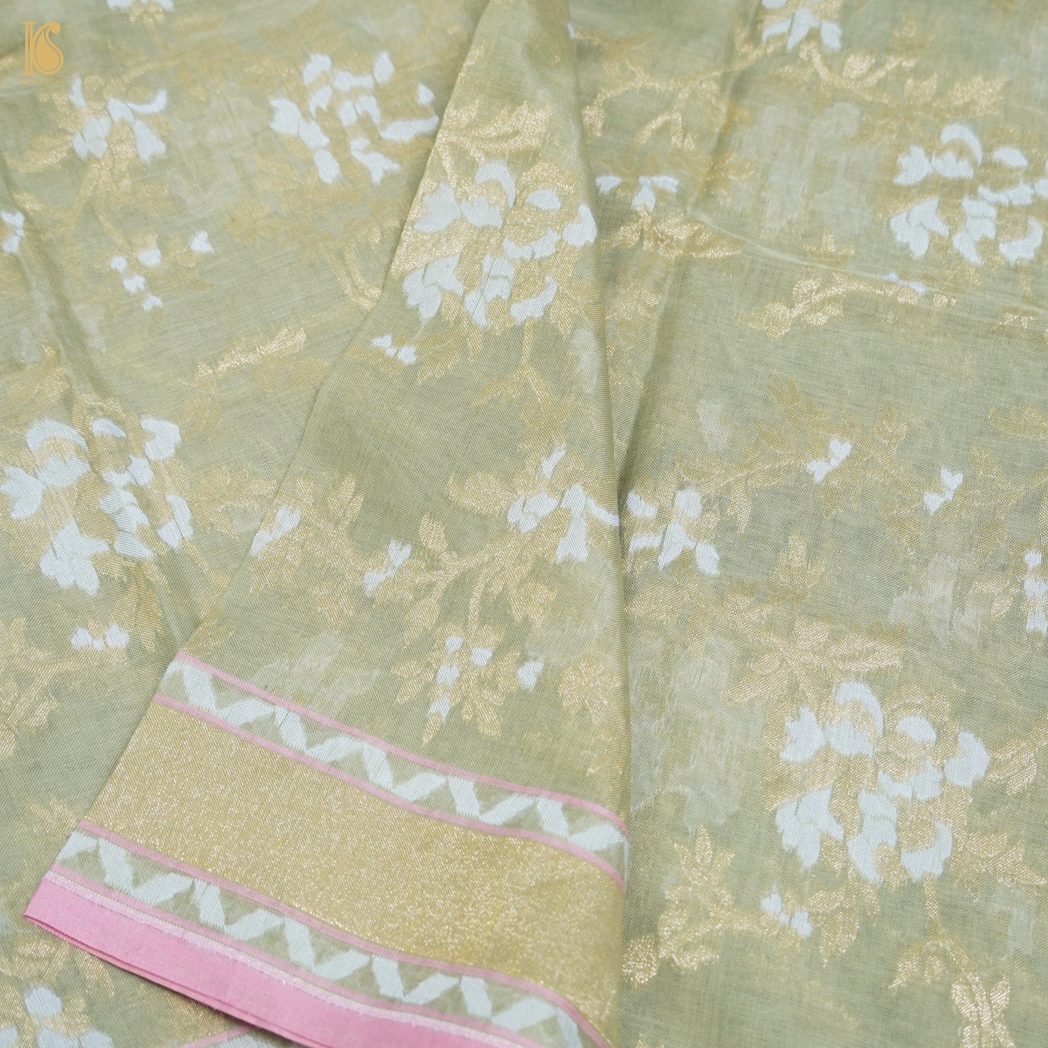 Juniper Green Handloom Pure Cotton Banarasi Jamdani Ektara Suit Fabric Set - Khinkhwab