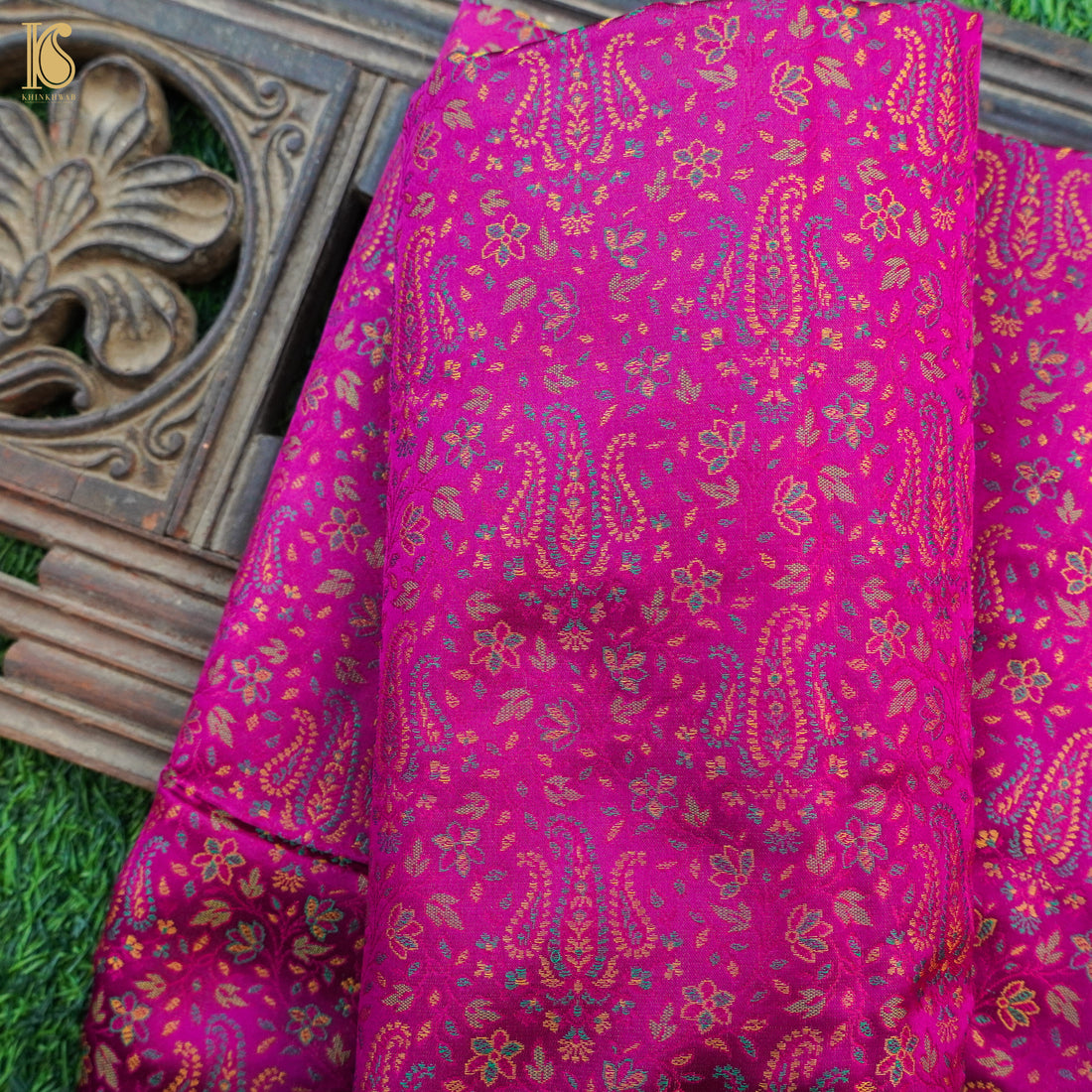 Pink Pure Banarasi Silk Handwoven Tanchui Kurta Fabric - Khinkhwab