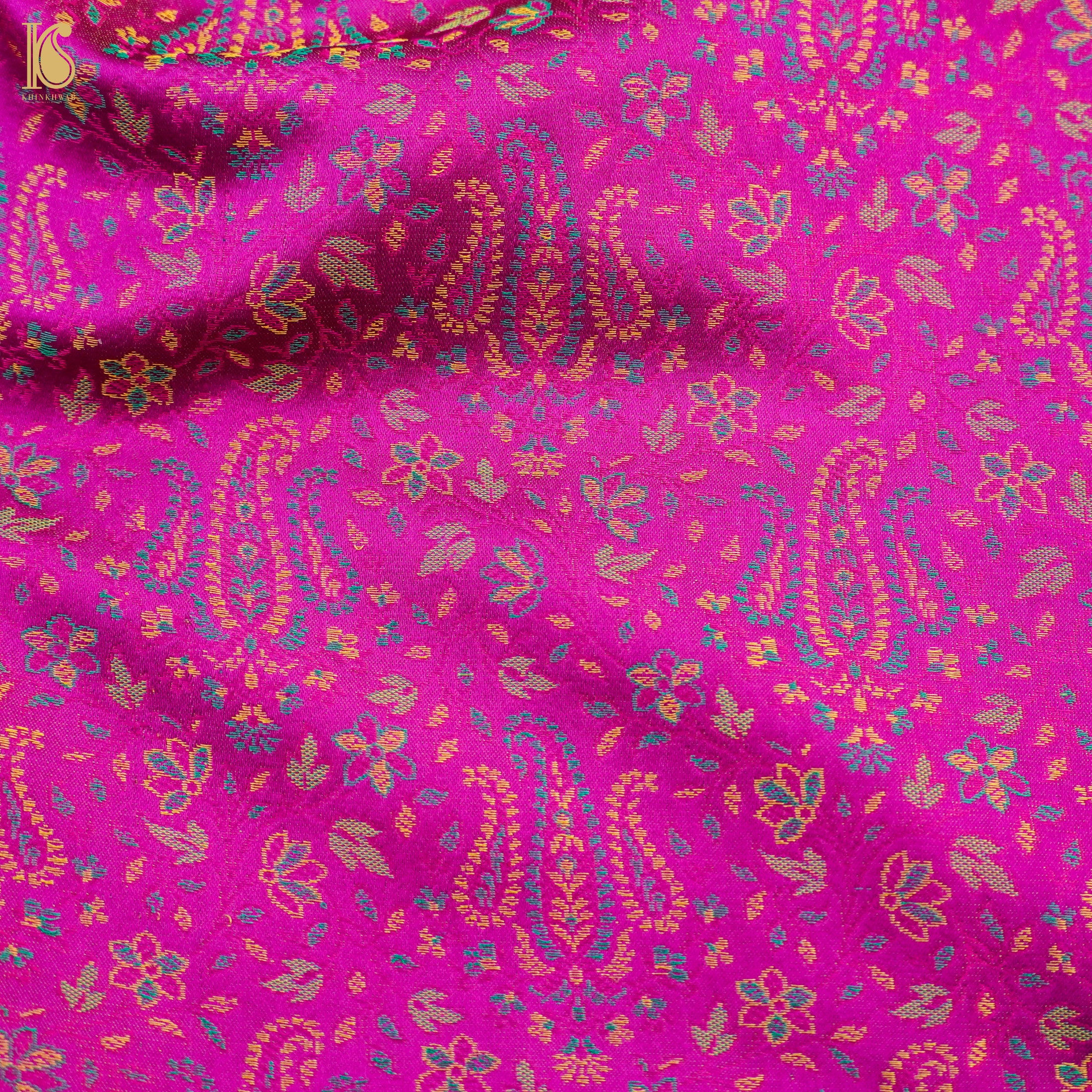 Pink Pure Banarasi Silk Handwoven Tanchui Kurta Fabric - Khinkhwab