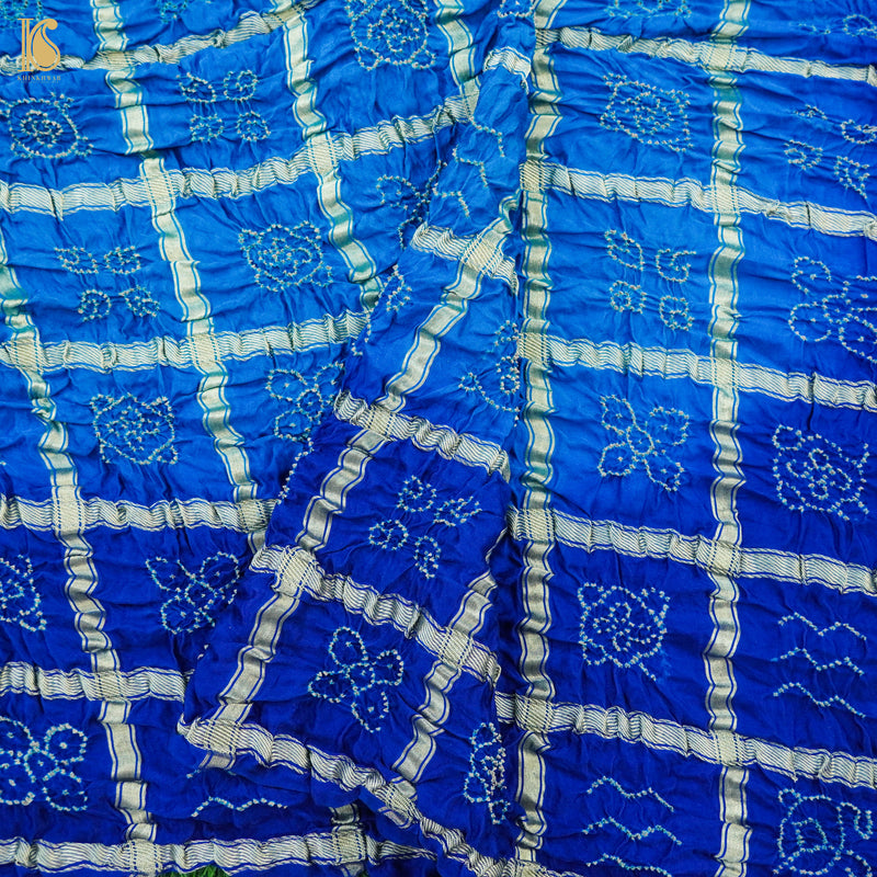 Smalt Blue Gajji Silk Gharchola Handwoven Bandhani & Ajrakh Saree - Khinkhwab