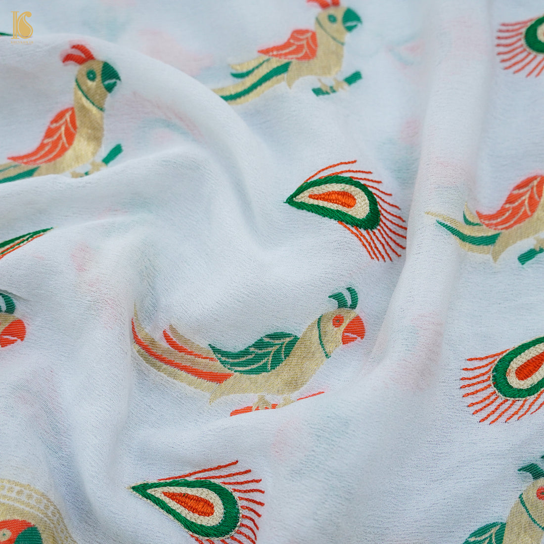 Handloom Banarasi Georgette Meenakari Parrot Dupatta with Resham Embroidery - Khinkhwab