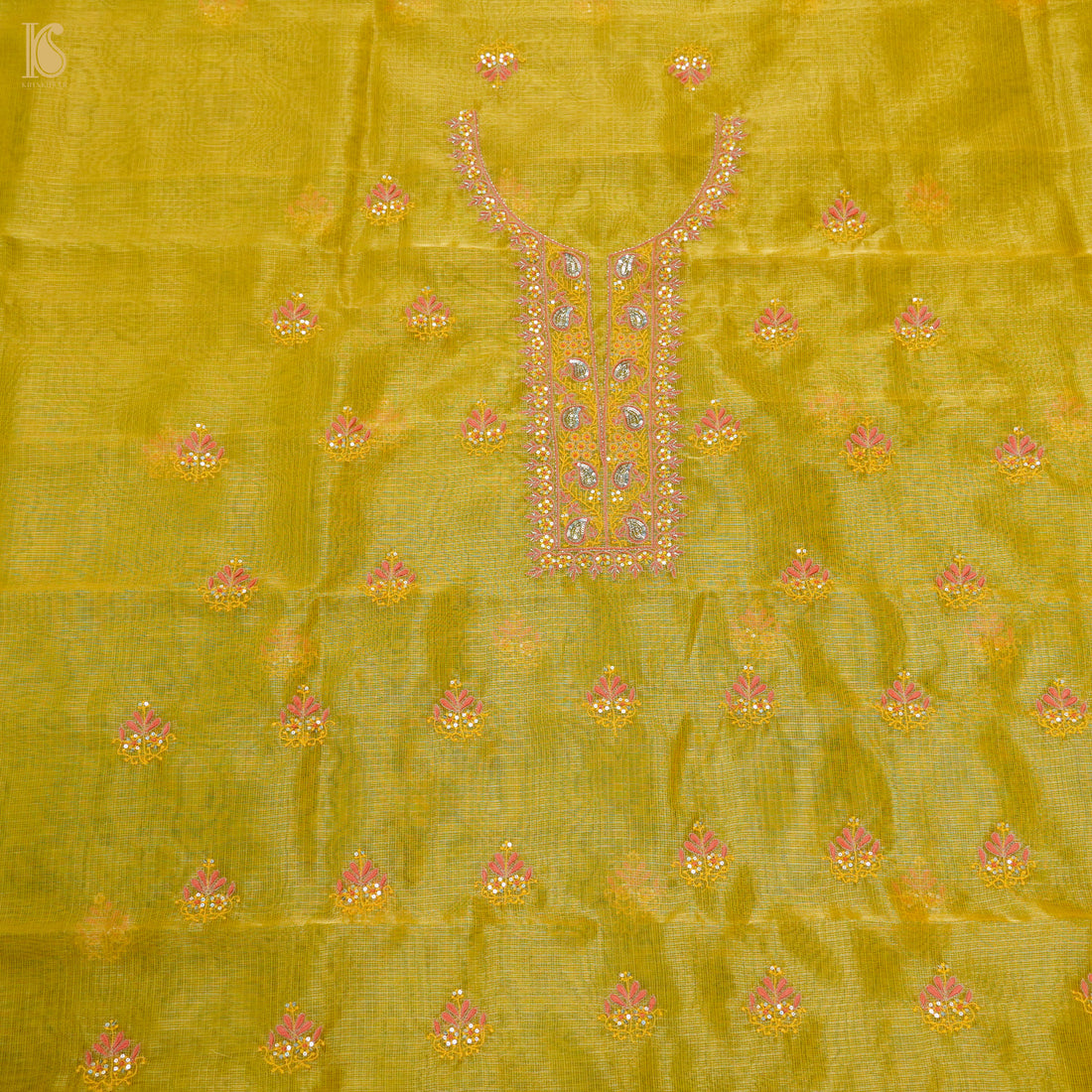 Galliano Yellow Chikankari Pure Handloom Kota Silk Silk Suit Set - Khinkhwab