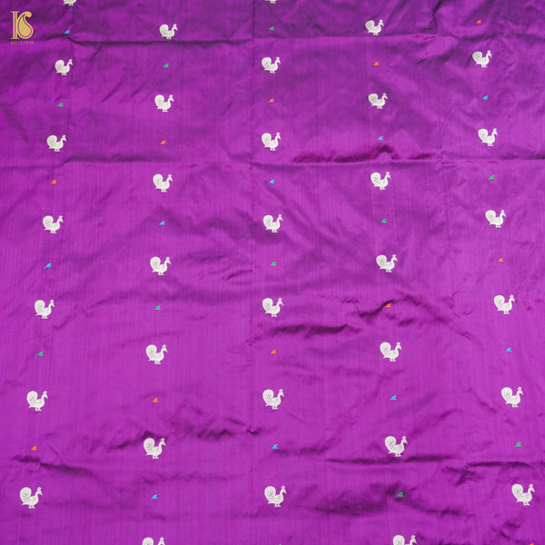 Orchid Purple Handwoven Pure Katan Silk Banarasi Peacock Kadwa Fabric - Khinkhwab