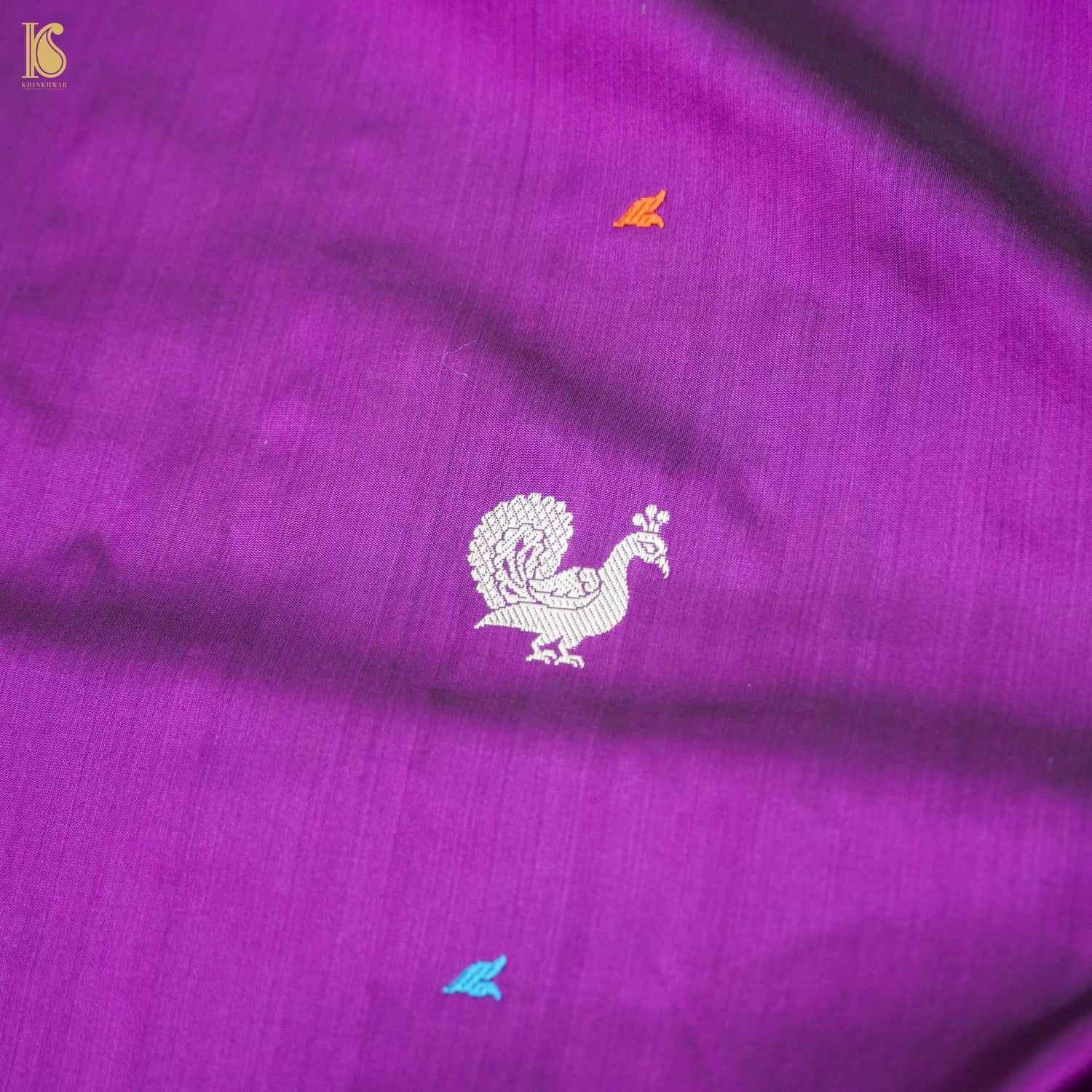Orchid Purple Handwoven Pure Katan Silk Banarasi Peacock Kadwa Fabric - Khinkhwab