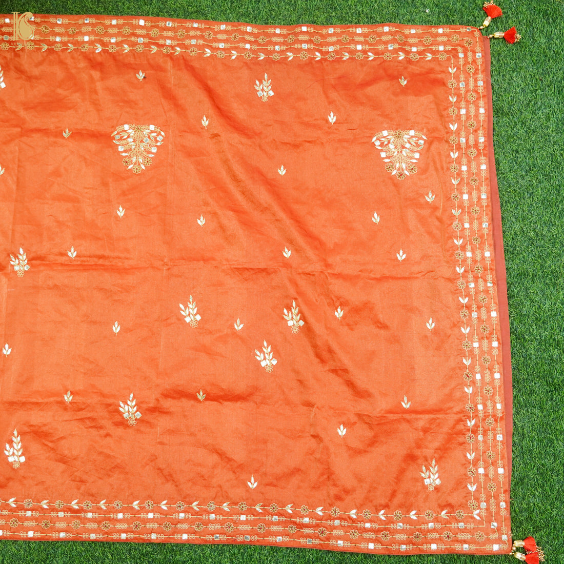 Chilean Fire Orange Pure Tissue Silk Embroidery Dupatta - Khinkhwab