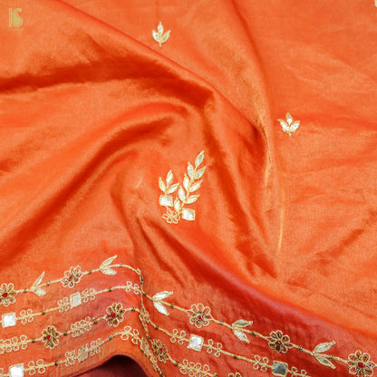 Chilean Fire Orange Pure Tissue Silk Embroidery Dupatta - Khinkhwab