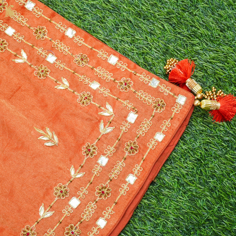 Chilean Fire Orange Pure Tissue Silk Embroidery Dupatta - Khinkhwab