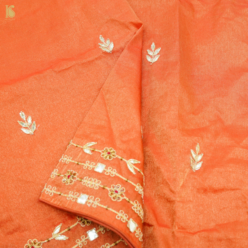 Chilean Fire Orange Pure Tissue Silk Embroidery Dupatta - Khinkhwab