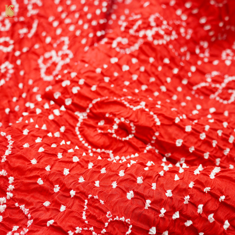 Red Pure Linen Bandhani Handloom Banarasi Saree - Khinkhwab
