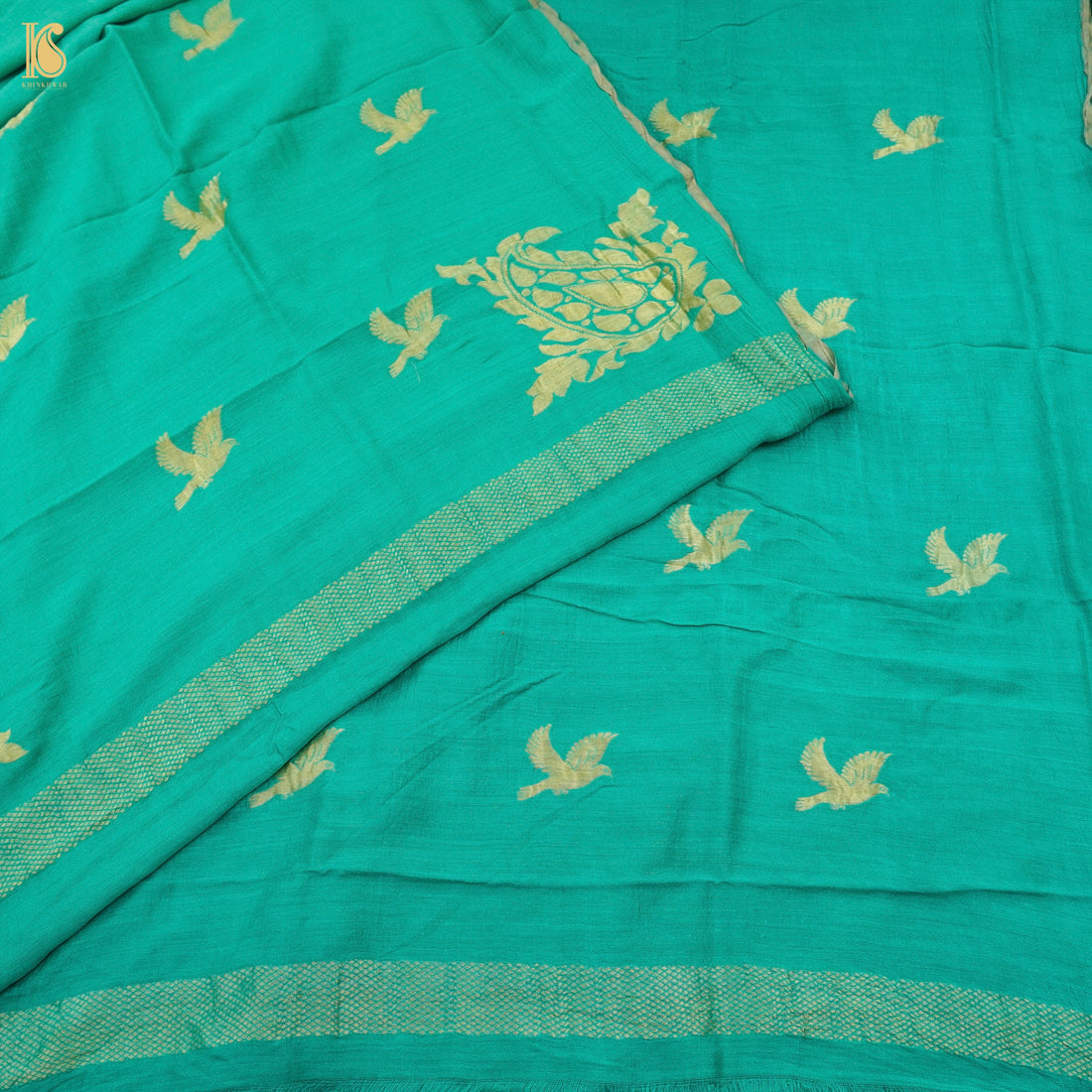 Persian Green Pure Moonga Silk Handloom Banarasi Suit and Dupatta Set - Khinkhwab