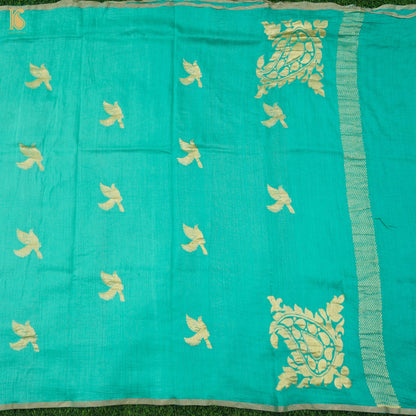 Persian Green Pure Moonga Silk Handloom Banarasi Suit and Dupatta Set - Khinkhwab