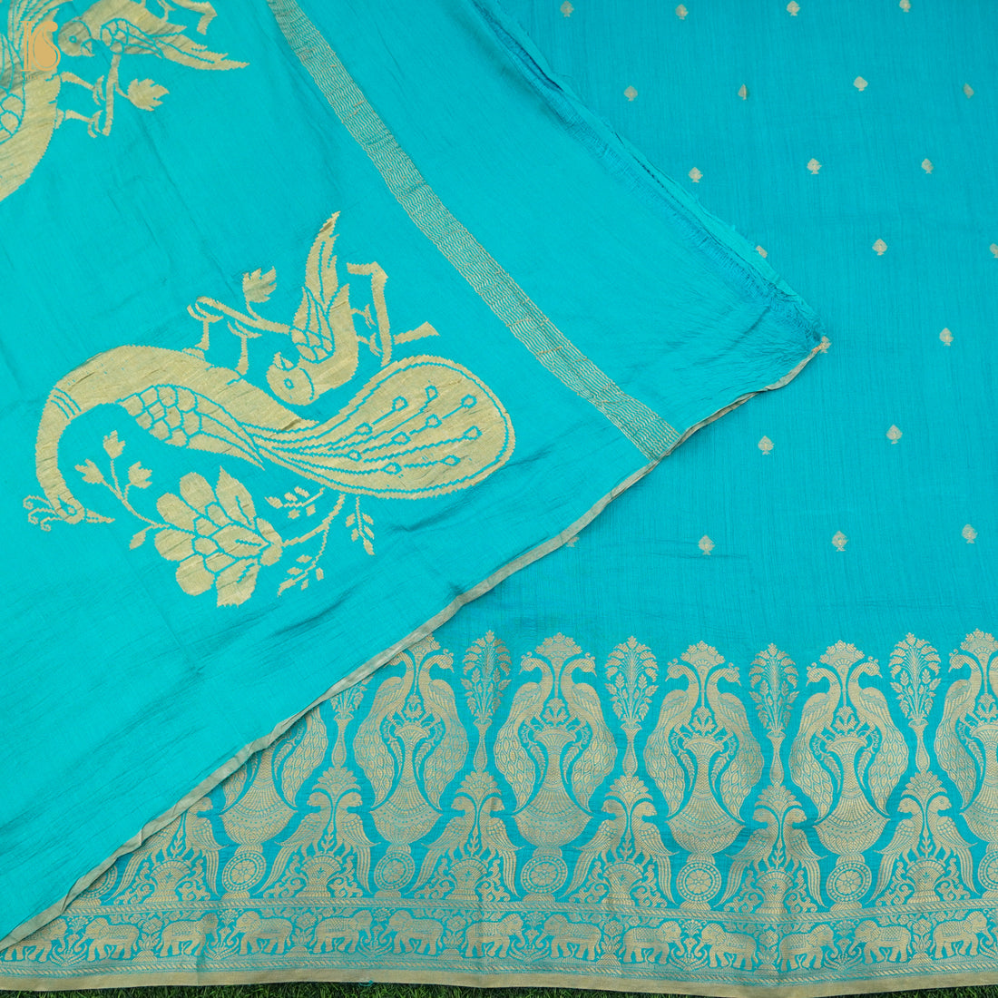 Iris Blue Pure Moonga Silk Handloom Banarasi Suit and Dupatta Set - Khinkhwab