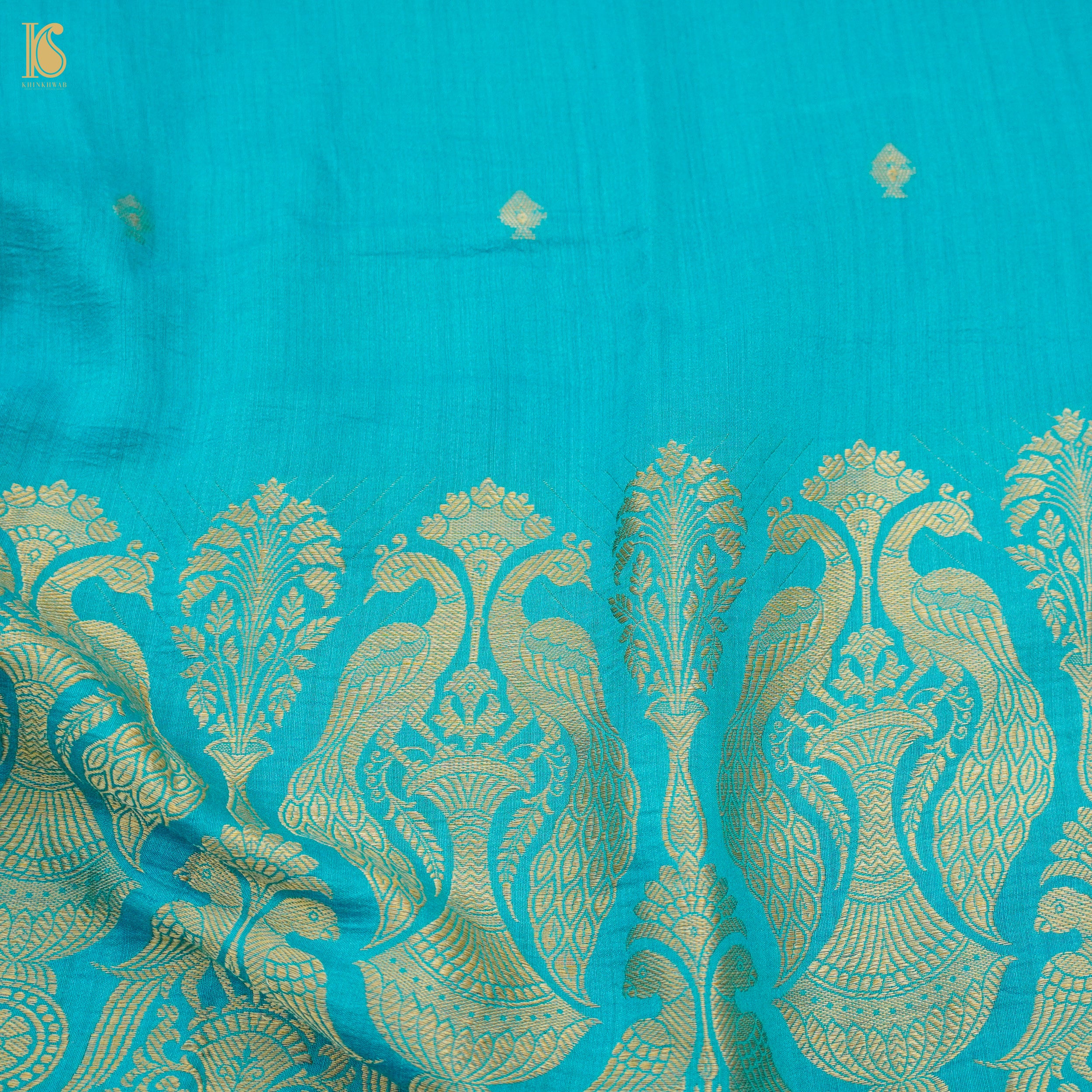 Iris Blue Pure Moonga Silk Handloom Banarasi Suit and Dupatta Set - Khinkhwab