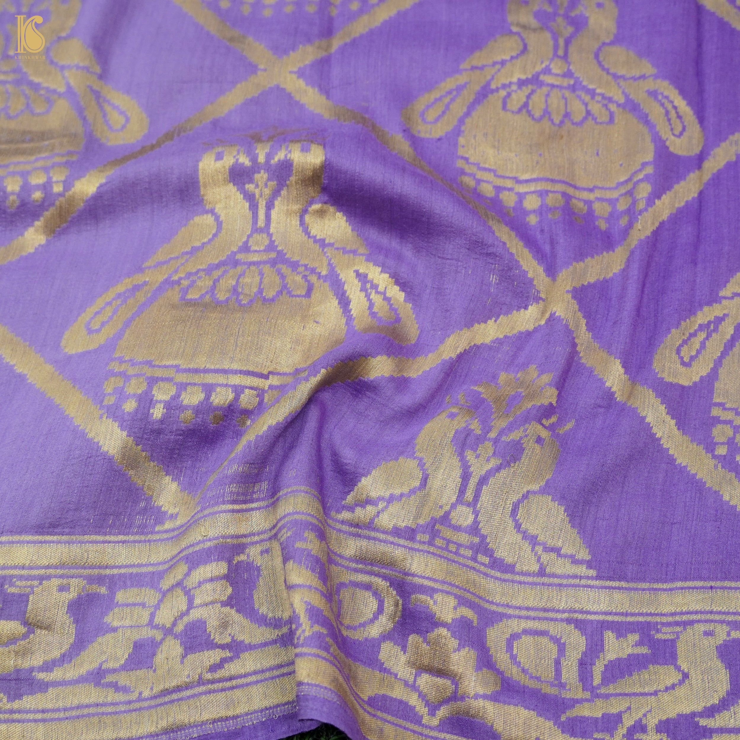 Lilac Bush Pure Moonga Silk Handloom Banarasi Suit and Dupatta Set - Khinkhwab