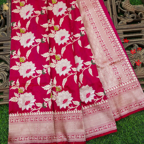 Jazzberry Jam Katan Silk Handloom Banarasi Kadwa Jangla Saree - Khinkhwab