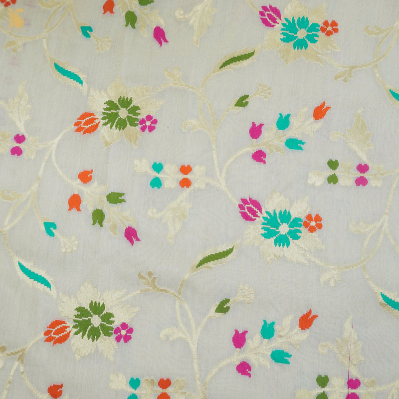 Preorder : Off White Pure Moonga Silk Banarasi Meenakari Saree - Khinkhwab