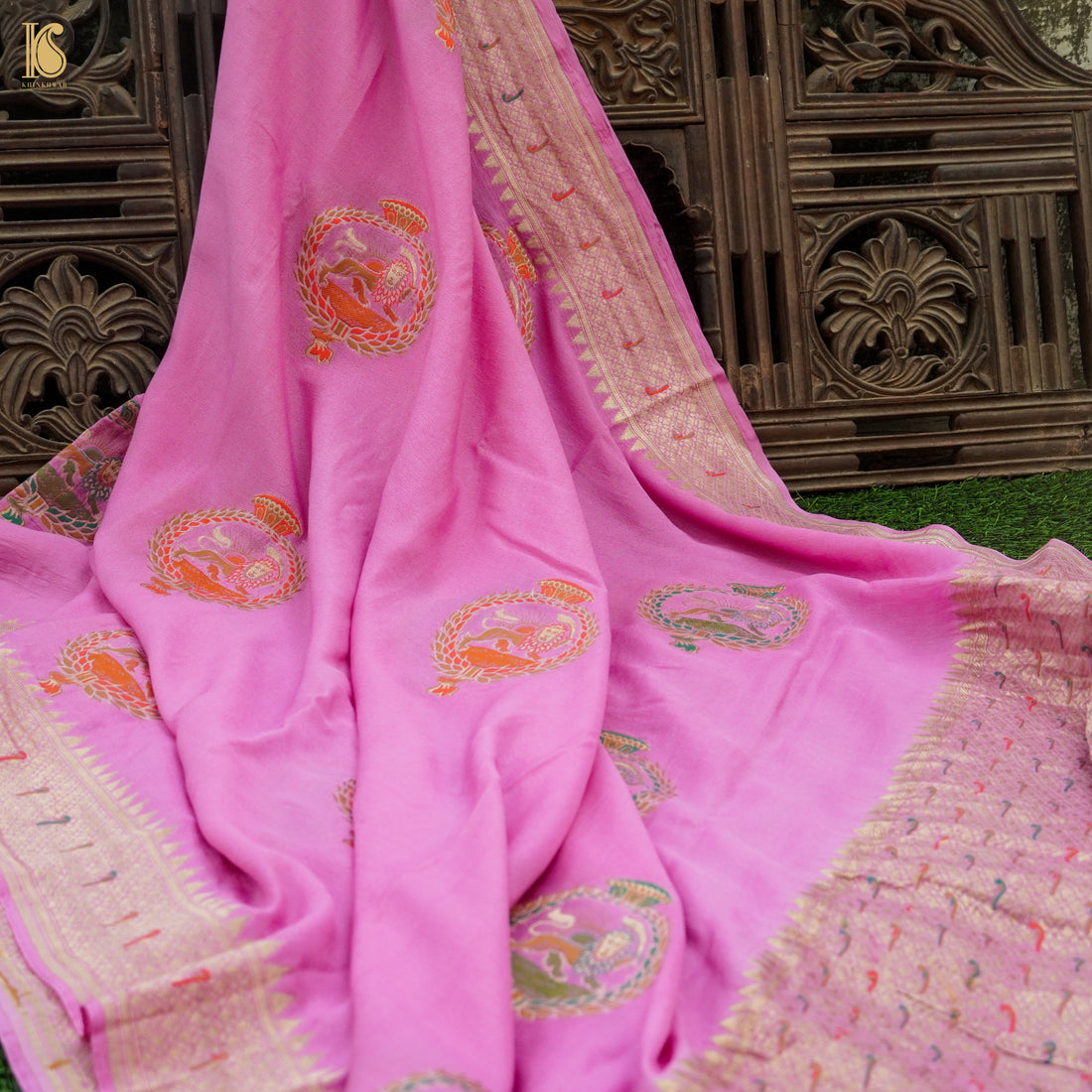 Tea Rose Pink Pure Georgette Sher Boota Banarasi Dupatta - Khinkhwab