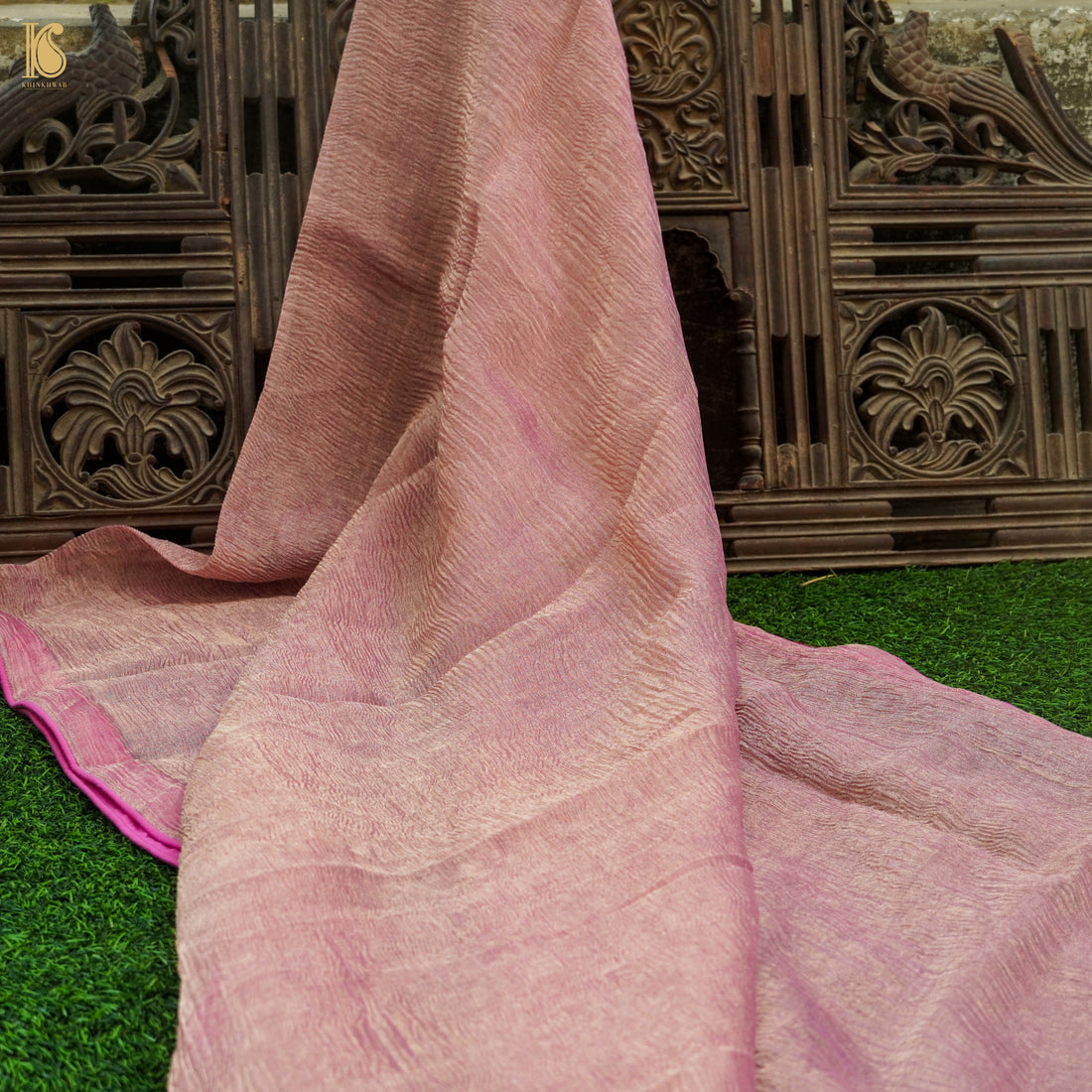 Pink Wrinkle Pure Tissue Silk Dupatta - Khinkhwab