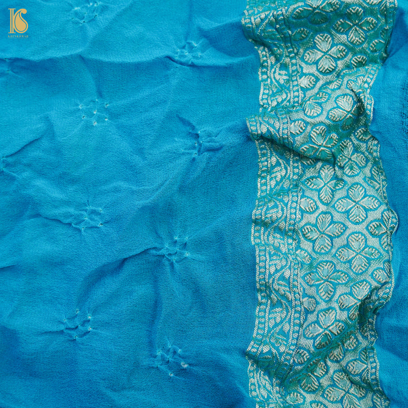 Lime Green Pure Georgette Handloom Banarasi Bandhani Saree - Khinkhwab