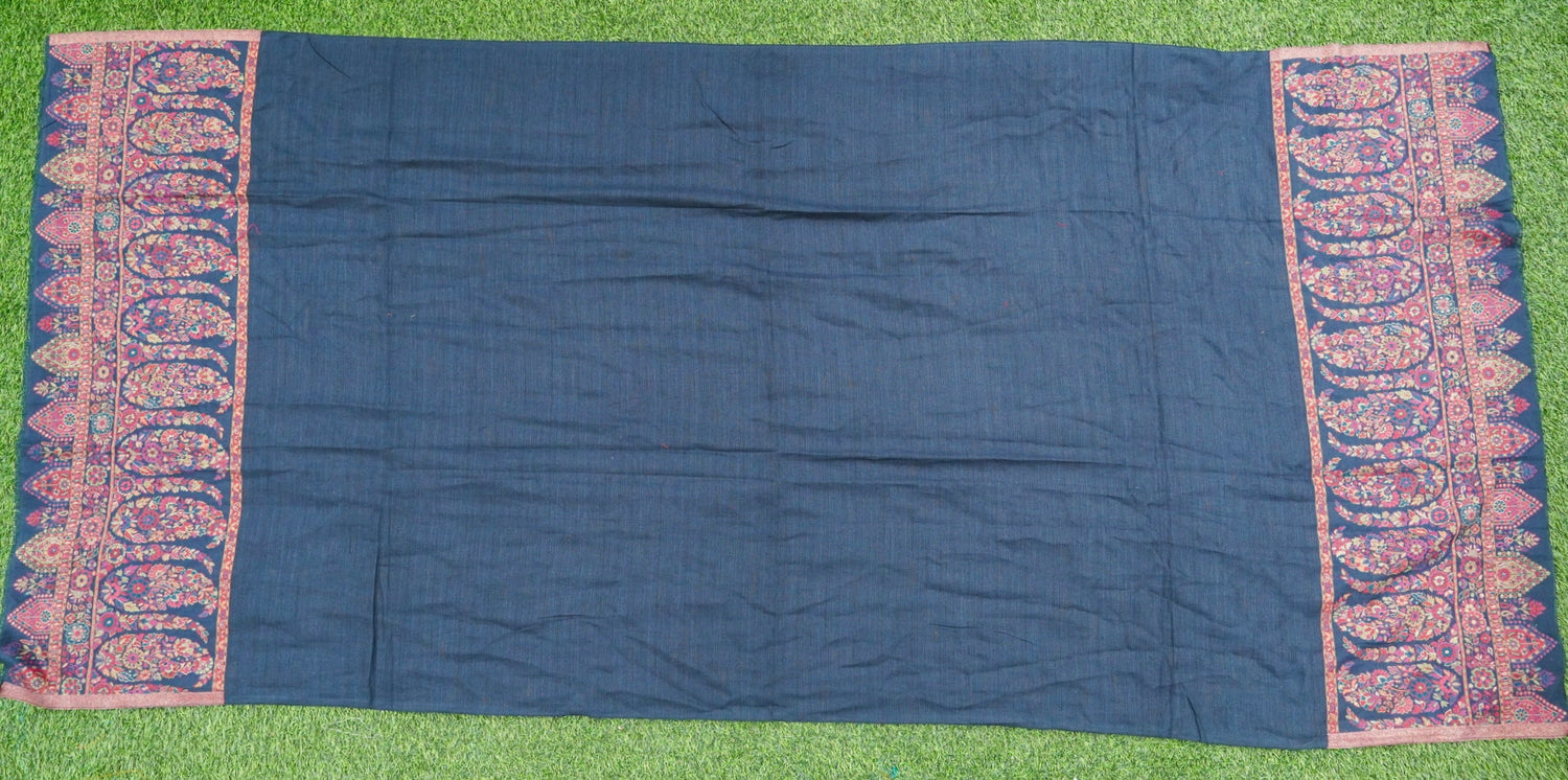 Midnight Blue Semi Pashmina Handwoven  Kani Weave Kashmiri Stole - Khinkhwab