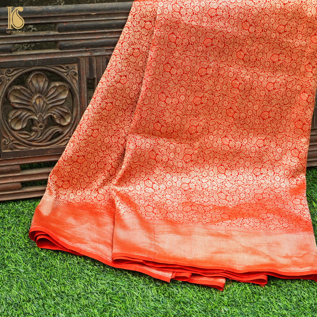 Handloom Red Pure Brocade Banarasi Fabric - Khinkhwab