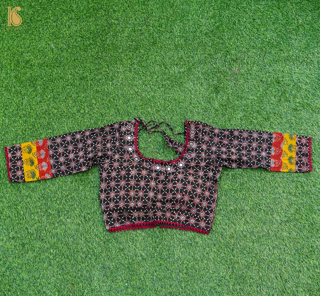 Black Ajrakh & Mirror Pure Cotton Stitched Blouse - Khinkhwab