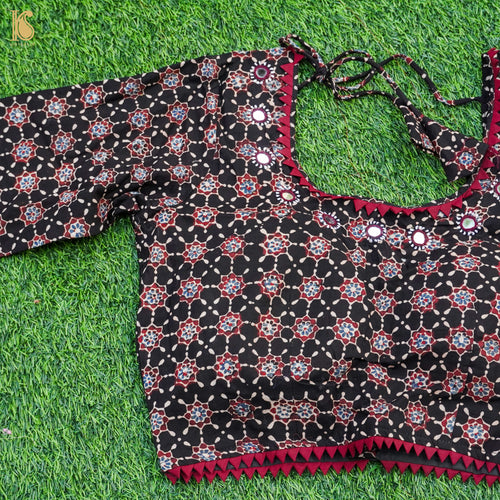 Black Ajrakh & Mirror Pure Cotton Stitched Blouse - Khinkhwab