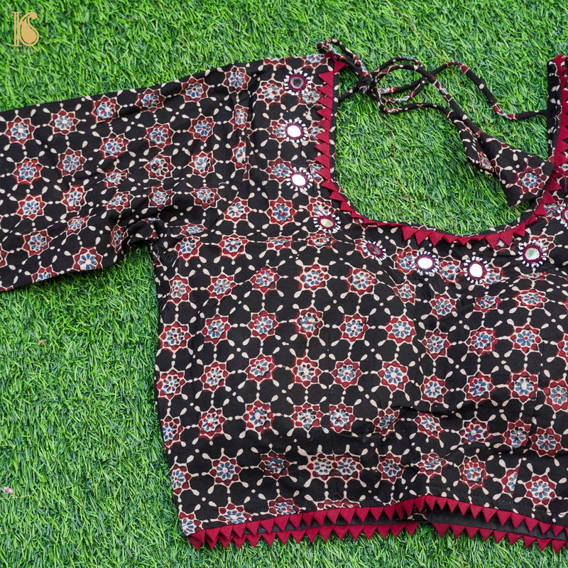 Black Ajrakh & Mirror Pure Cotton Stitched Blouse - Khinkhwab