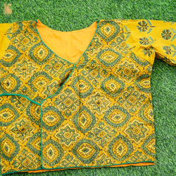 Sunglow Yellow Ajrakh  Pure Cotton Stitched Blouse - Khinkhwab