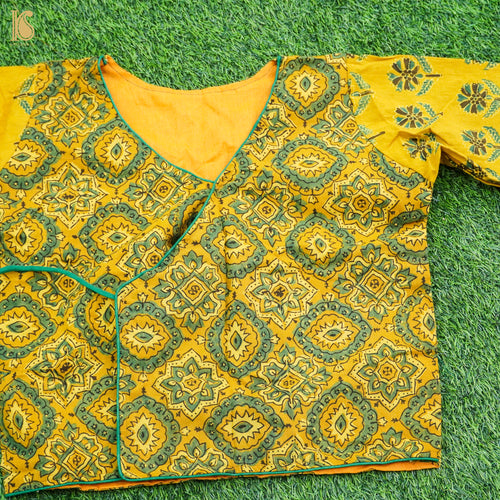 Sunglow Yellow Ajrakh  Pure Cotton Stitched Blouse - Khinkhwab