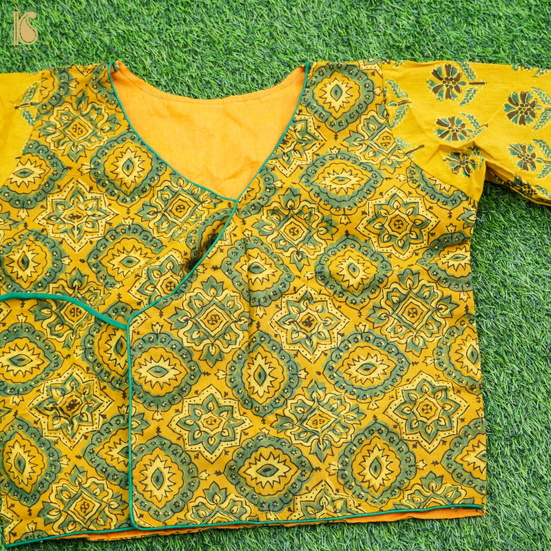 Sunglow Yellow Ajrakh  Pure Cotton Stitched Blouse - Khinkhwab