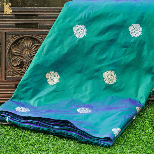 Persian Green Pure Katan Silk Banarasi Fabric - Khinkhwab