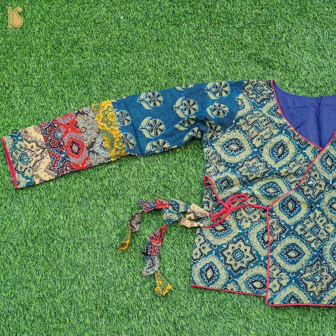Blue Ajrakh  Pure Cotton Stitched Blouse - Khinkhwab