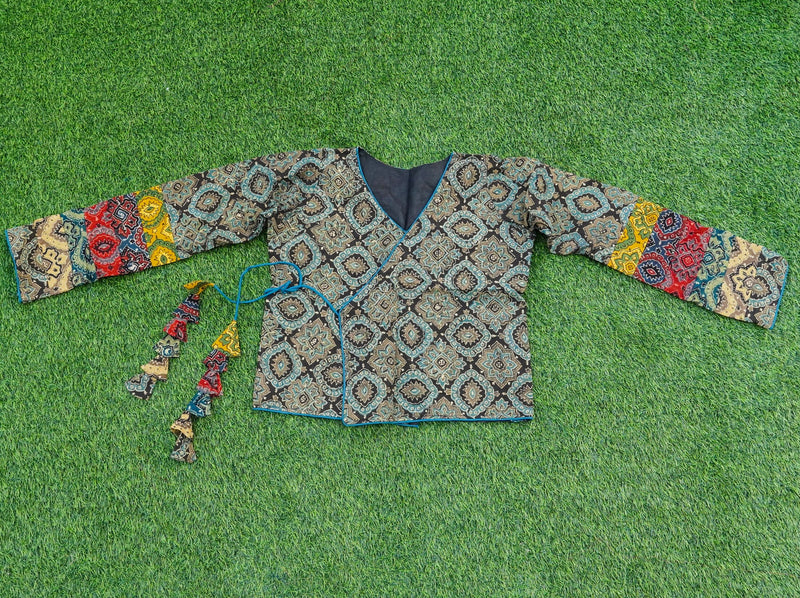 Black Ajrakh  Pure Cotton Stitched Blouse - Khinkhwab